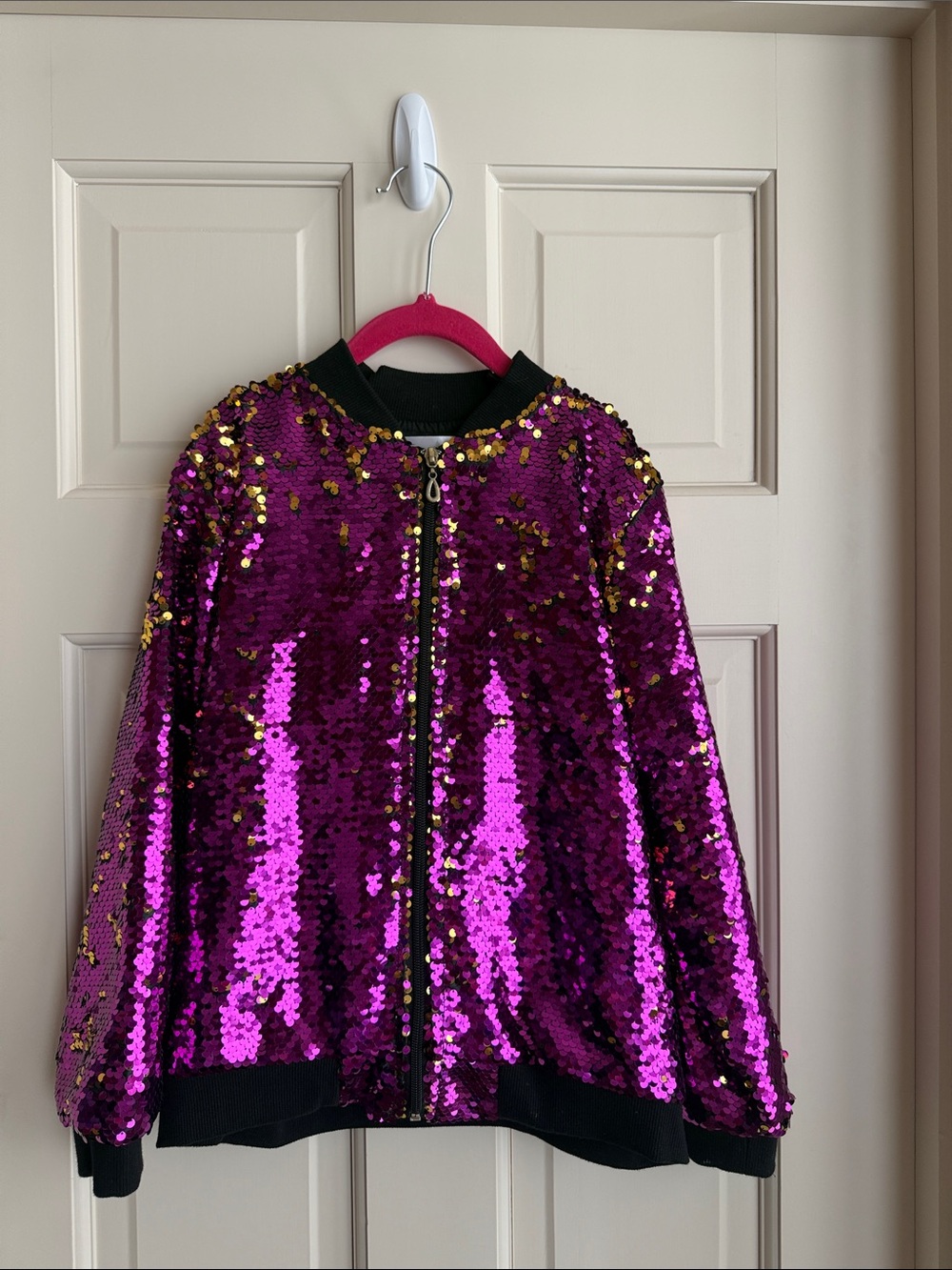 Kids Sequin Bomber Jacket - Purple with Gold Accents